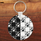 Zwart Wit Schattige Windowpane Paw Plaid Sleutelhanger (Achterkant)