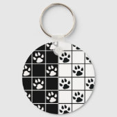 Zwart Wit Schattige Windowpane Paw Plaid Sleutelhanger (Achterkant)