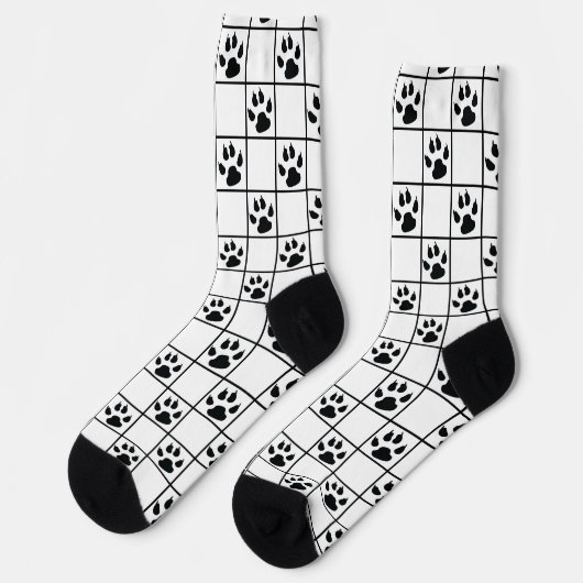 Zwart Wit Schattige Windowpane Paw Plaid Sokken (Links)