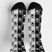 Zwart Wit Schattige Windowpane Paw Plaid Sokken (Top)