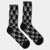 Zwart Wit Schattige Windowpane Paw Plaid Sokken (Rechts)