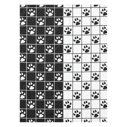 Zwart Wit Schattige Windowpane Paw Plaid Tafelkleed (Voorkant)
