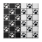 Zwart Wit Schattige Windowpane Paw Plaid Tegeltje (Voorkant)