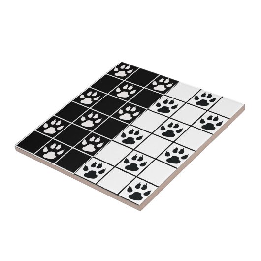 Zwart Wit Schattige Windowpane Paw Plaid Tegeltje (Zijkant)