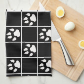 Zwart Wit Schattige Windowpane Paw Plaid Theedoek (Quarter Fold)