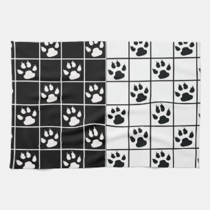 Zwart Wit Schattige Windowpane Paw Plaid Theedoek