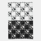 Zwart Wit Schattige Windowpane Paw Plaid Theedoek (Verticaal)