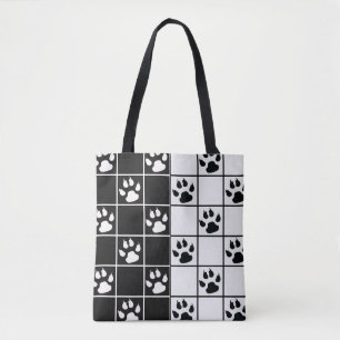 Zwart Wit Schattige Windowpane Paw Plaid Tote Bag