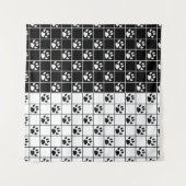 Zwart Wit Schattige Windowpane Paw Plaid Wandkleed (Voorkant (horizontaal))