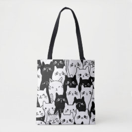 Zwart-wit Schattigee Cat Doodle Canvas tas – Stijl