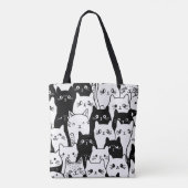 Zwart-wit Schattigee Cat Doodle Canvas tas – Stijl (Achterkant)