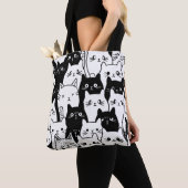 Zwart-wit Schattigee Cat Doodle Canvas tas – Stijl (Dichtbij)