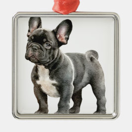 ZWART-WIT SCHATTIGEE FRANSE BULLDOG METALEN ORNAMENT