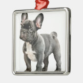 ZWART-WIT SCHATTIGEE FRANSE BULLDOG METALEN ORNAMENT (Links)