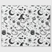 Zwart-wit Schattigee Halloween Line Art Cadeaupapier (Vlak)