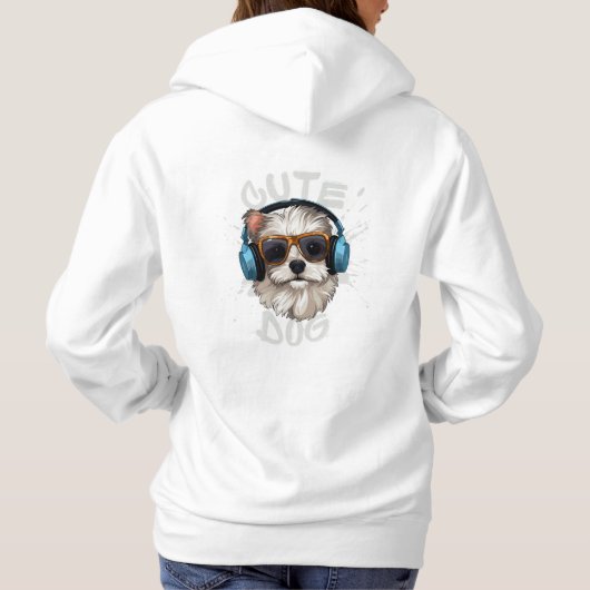 Zwart-wit Schattigee hond Hoodie (Achterkant)
