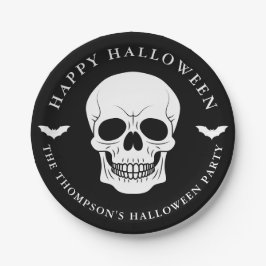 Zwart-Wit Schedel En Vleermuizen Custom Halloween Papieren Bordje