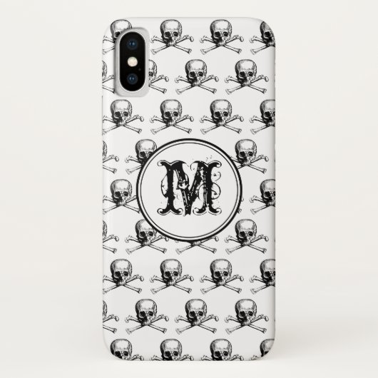 Zwart wit schedel Halloween Aangepast monogram Case-Mate iPhone Case (Achterkant)