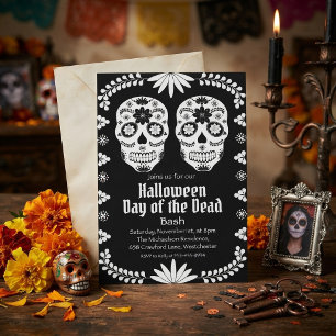 Zwart-Wit Schedel Halloween Dag Van De Doden Kaart