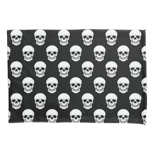 Zwart-wit schedel hoofdpatroon leuk Halloween Kussensloop (Voorkant)