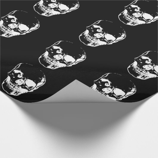 Zwart & Wit Schedel Kerst Wrapping Papier (Hoek)