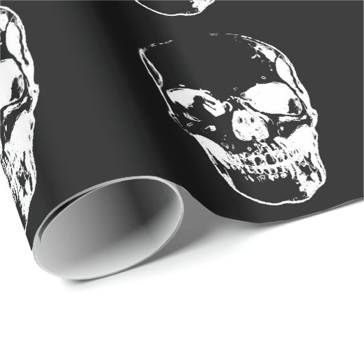 Zwart & Wit Schedel Kerst Wrapping Papier (Rol Hoek)
