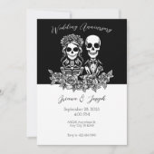 Zwart-wit Schedel paar Bruiloft Jubileum Kaart (Voorkant)
