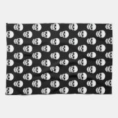 Zwart Wit Schedel Patroon Minimaal Halloween Theedoek (Horizontaal)