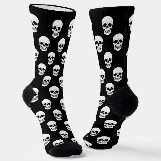 Zwart-wit schedel silhouetpatroon Halloween Sokken (Gebogen)