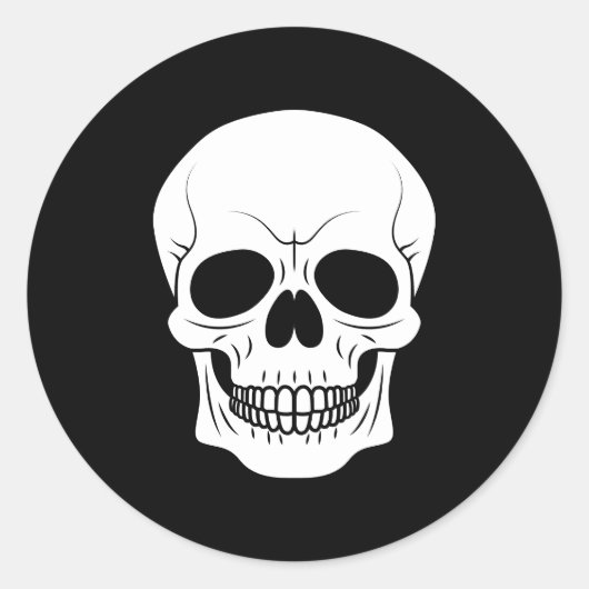 Zwart-wit schedelhoofd Eenvoudig Halloween Ronde Sticker (Voorkant)
