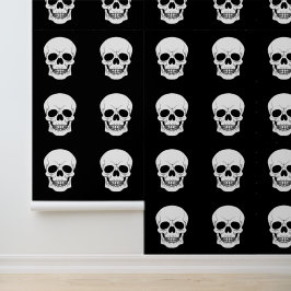 Zwart-wit schedelhoofd Halloween patroon Behang