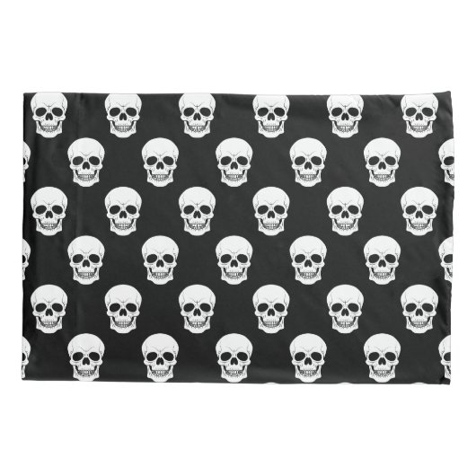 Zwart-wit schedelhoofdpatroon leuk Halloween Kussensloop (Achterkant)