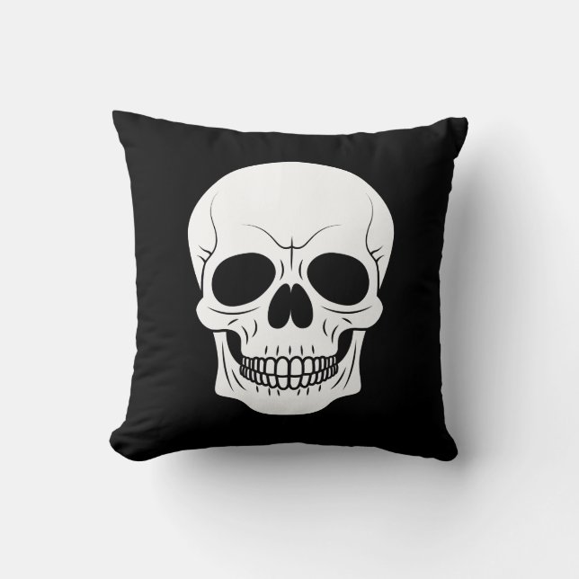 Zwart-Wit Schedelkop Griezelige Halloween Kussen (Voorkant)
