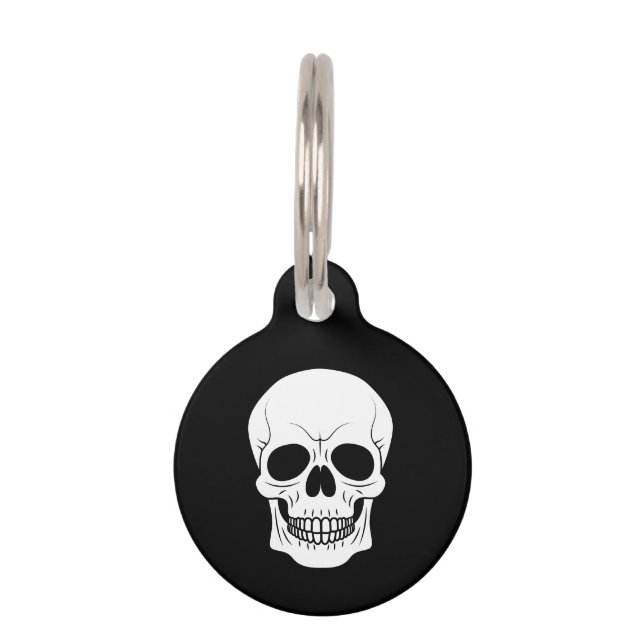 Zwart-Wit Schedelkop Halloween Huisdierpenning (Voorkant)
