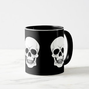 Zwart-Wit Schedelkop Silhouet Halloween Mok