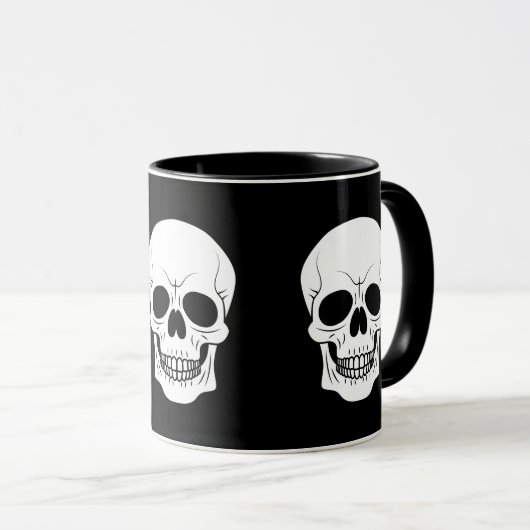 Zwart-Wit Schedelkop Silhouet Halloween Mok (Voorkant rechts)