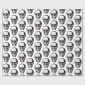 Zwart-wit Schedelpatroon Halloween Cadeaupapier (Vlak)