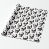 Zwart-wit Schedelpatroon Halloween Cadeaupapier (Uitgerold)