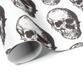 Zwart-wit Schedelpatroon Halloween Cadeaupapier (Rol Hoek)