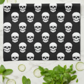 Zwart-wit schedelpatroon Minimal Halloween Theedoek (Gevouwen)