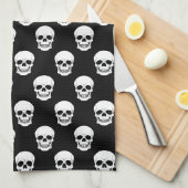 Zwart-wit schedelpatroon Minimal Halloween Theedoek (Quarter Fold)