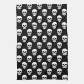 Zwart-wit schedelpatroon Minimal Halloween Theedoek (Verticaal)