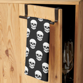 Zwart-wit schedelpatroon Minimal Halloween Theedoek