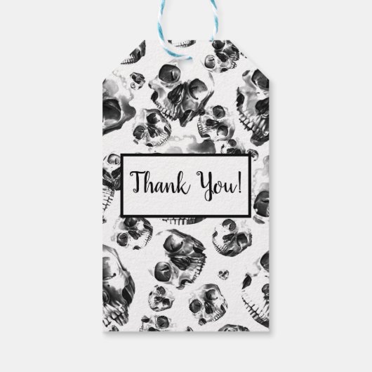 Zwart-Wit Schedels Skelet Schedel Kunst Patroon Cadeaulabel (Achterkant)