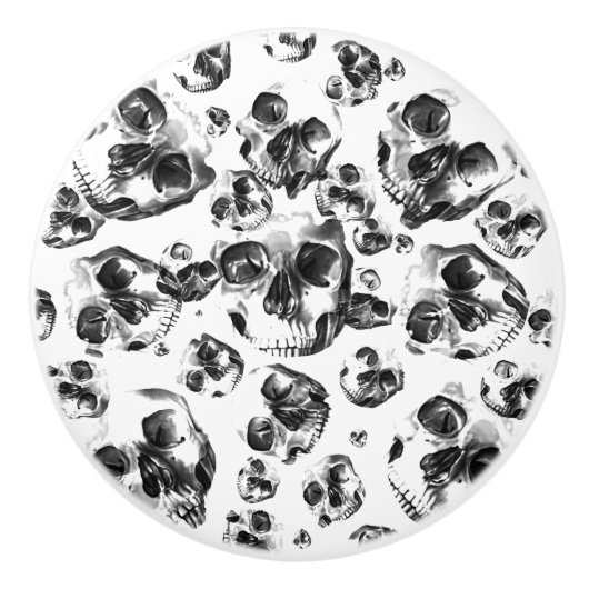 Zwart & Wit Schedels Skeleton Schedel Kunst Patroo Keramische Knop (Voorkant)