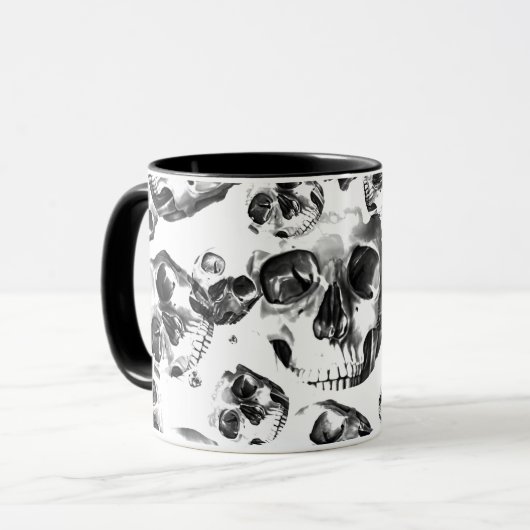 Zwart & Wit Schedels Skeleton Schedel Kunst Patroo Mok (Voorkant links)