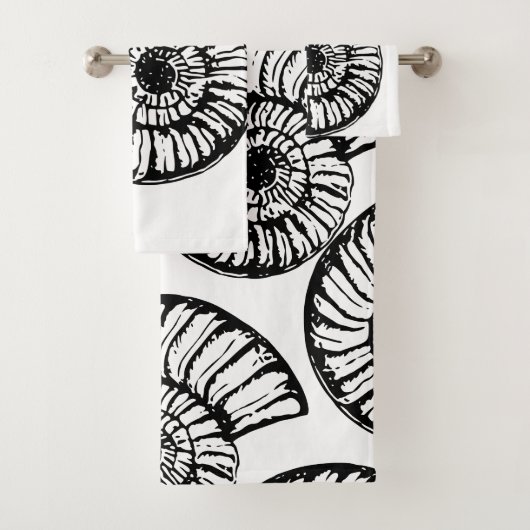 Zwart-wit schelp badhanddoekenset bad handdoek (Insitu)