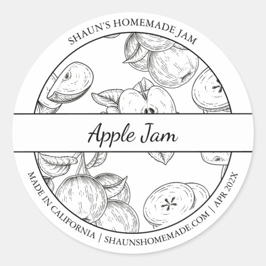 Zwart & Wit schets Apple Jam label (Voorkant)