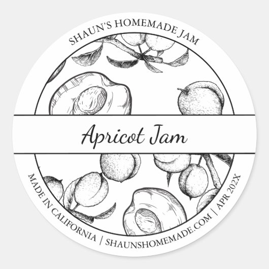 Zwart & Wit Schets Apricot Jam label (Voorkant)