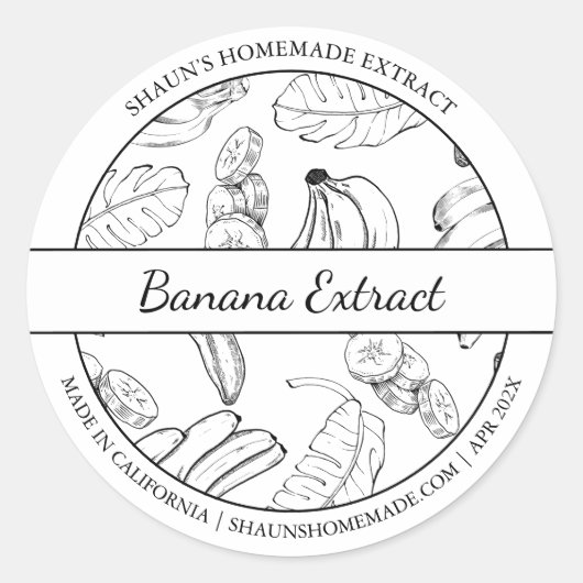 Zwart & Wit Schets Banaan Extract label (Voorkant)